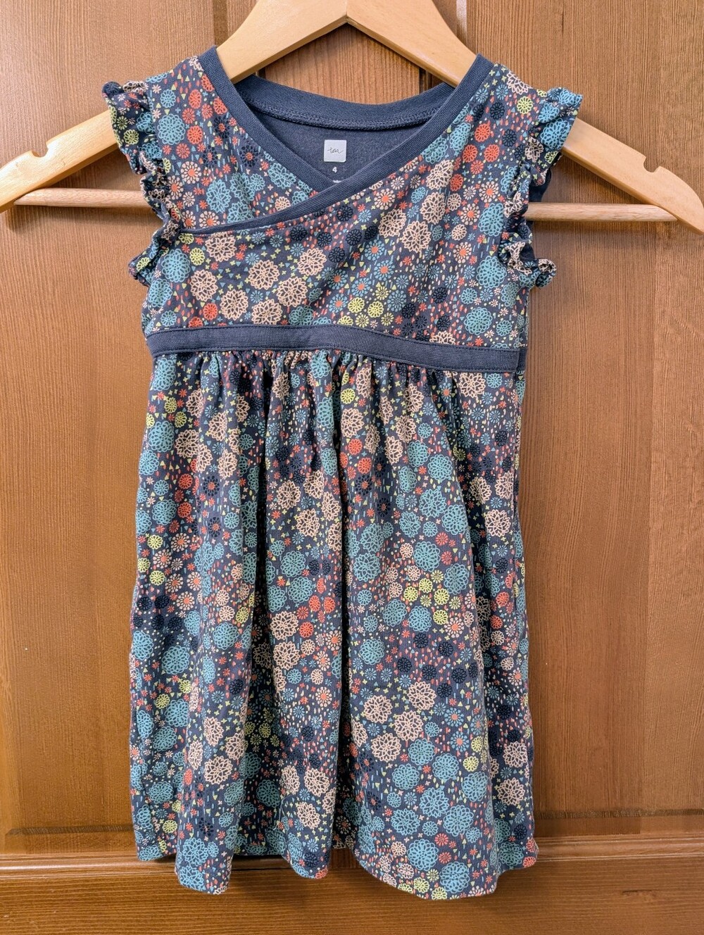 Tea Collection Blue Floral Flutter-Sleeve Dress